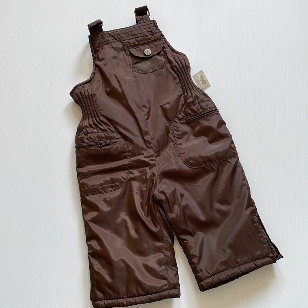 Old Navy brown & pink bib overall snow pants.  Girls size 6-12 months